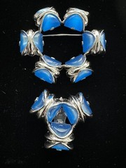 Sterling & Blue Lucite Brooch Pin AND Dress Clip Uncas Mfg. Co MCM Deco Design 2