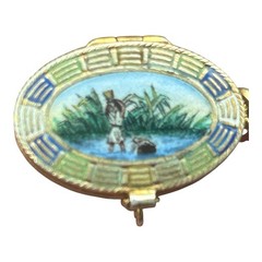Antique Egyptian Revival Baby Moses Basket Charm with Baby 800 Silver Enamel