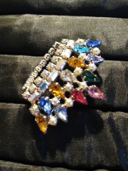 Vintage B David Crown Brooch Pin AB Multi-color Rhinestone Faux Pearl (L112)