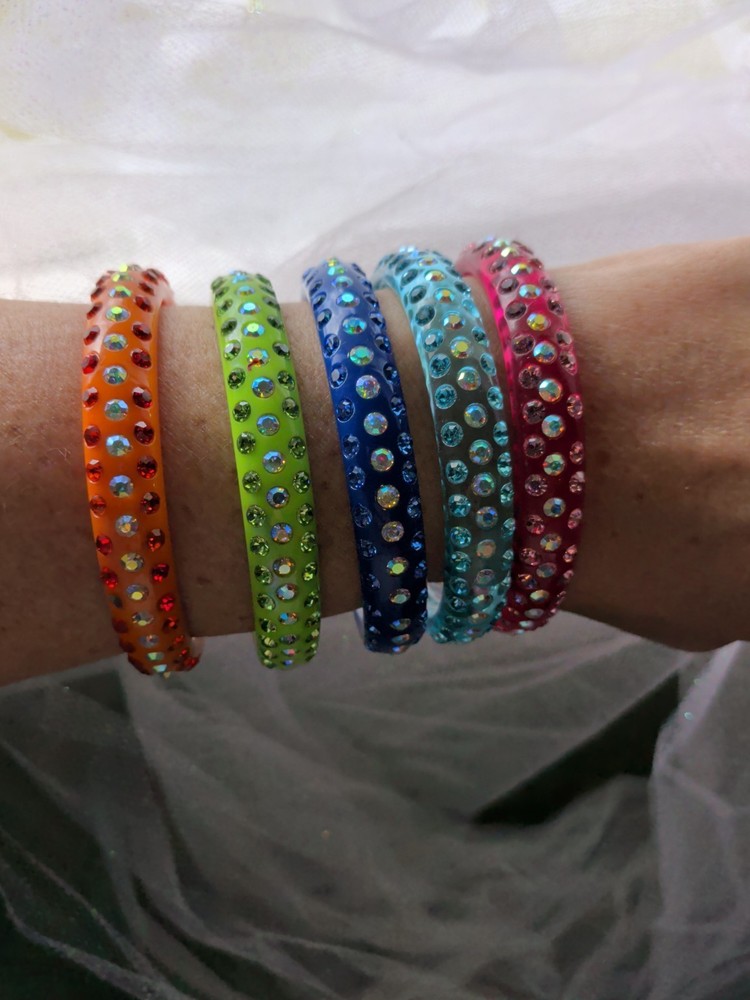 Vintage Y2K Lucite Rhinestone Bangle Bracelet Lot of 5 Neon AB Crystal Orange…