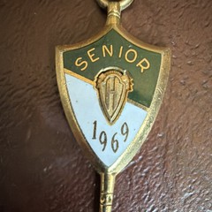 Josten’s Senior 1969 Shield Dangle Charm Pendant-Gold Tone-Green & White Enamel