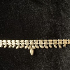 Vintage Clear Rhinestone Statement Tennis Necklace, Box Chain, 15″ Silver Tone