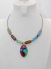 B575-LOVELY ART GLASS NECKLACE~COLORFUL!~19″ LONG~VERY UNIQUE!
