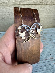 Vintage Signed Wild Bryde Silver Tone Hummingbird Cut Out Design Dangle Earrings