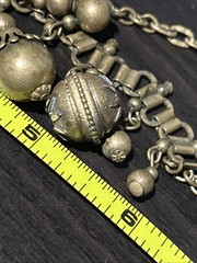Antique Deco Book Link Chain Brass Choker Dangle Brass Beads Gold Fill Fobs 15”