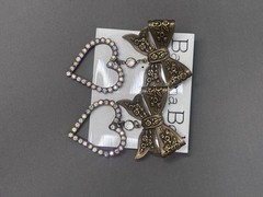 Vintage Banana Bob Heart & Bow Rhinestone Dangle Earrings