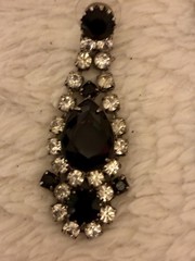 VINTAGE RETRO DANGLE CHANDELIER EARRINGS WITH BLACK AND CLEAR RHINESTONES