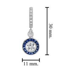 Art Deco Lab Created Diamond Sapphire Drop Dangle 14K White Gold Finish Earrings