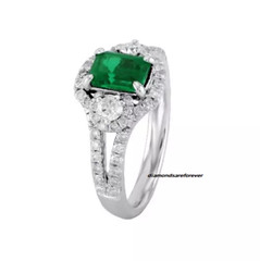 Natural Green 0.80CT Emerald & 0.65CT Moissanites 10K White Gold FN Women Ring