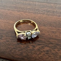 18kt Gold Electroplated Ring Signed GERG Pink Purple Color Stones Size 6.5