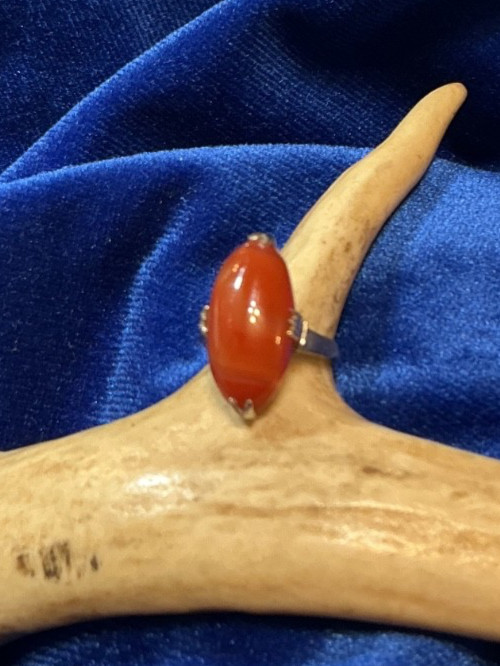 VINTAGE BANDED AGATE RING SIZE 4.25 SILVER
