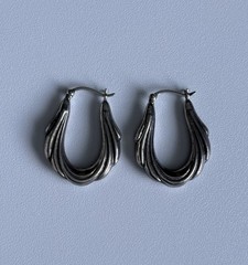 Vintage Sterling Silver Hoop Earrings 925 Dangle Drop Puffy Scalloped Ladies 1in