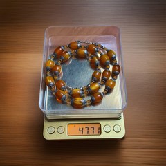 Vintage Style Ethnic Indo/Tibet Tribal Theme Silver Capped Amber Resin Necklace