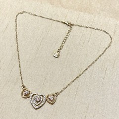 Monet Triple Heart Necklace, Pink & Clear Rhinestone Sweetheart – 19″