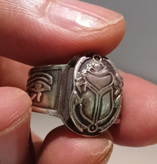 925 Sterling Silver Pharaoh Ring, Antique Beetle Free Size, Egyptian Silver Ring