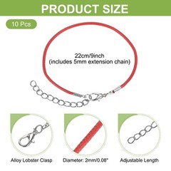 10 PCS Red Bracelet Cord,9″ 2mm Cord with Clasp for Bracelet
