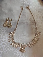 Vintage necklace earrings SET India style silver alloy not sterling lightweight