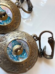 Grandmother’s Buttons Vintage Earrings Czech Art Glass Man In The Moon Clip-On