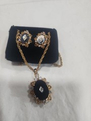 Gold and Onyx Diamond Necklace W/ matching Earrings
