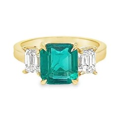 3.30 Ct Natural Emerald Art Deco Vintage Engagement Ring 14K Yellow Gold Over