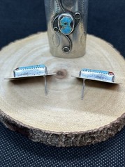 Ronnie Calabaza Sterling Silver, Turquoise & Coral Earrings Zuni NM Square NA