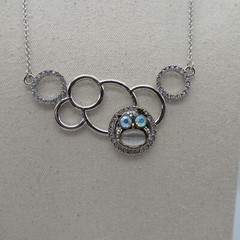 Owl AB Rhinestones Moonglow Cabochon Necklace Silver Tone Statement