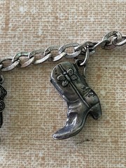 Vintage Sterling Silver Western Cowboy Charm Bracelet with 6 Charms
