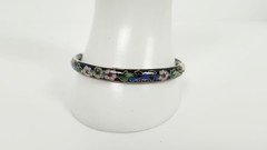 Vintage Chinese Black Cloisonné Enamel Bangle Bracelet Floral Hinged Gilt Brass