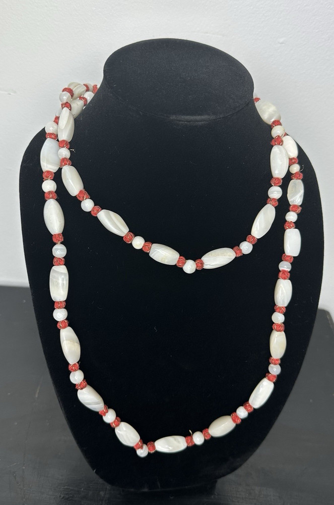 Unique Rare Asian Oriental Agate Cabochon Style Bead Necklace 52” Inches Long