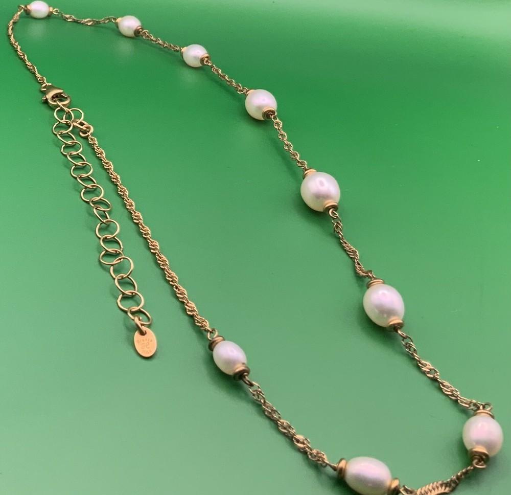 Bronze H Italy Cultured Pearl Gold Tone ChainNecklace