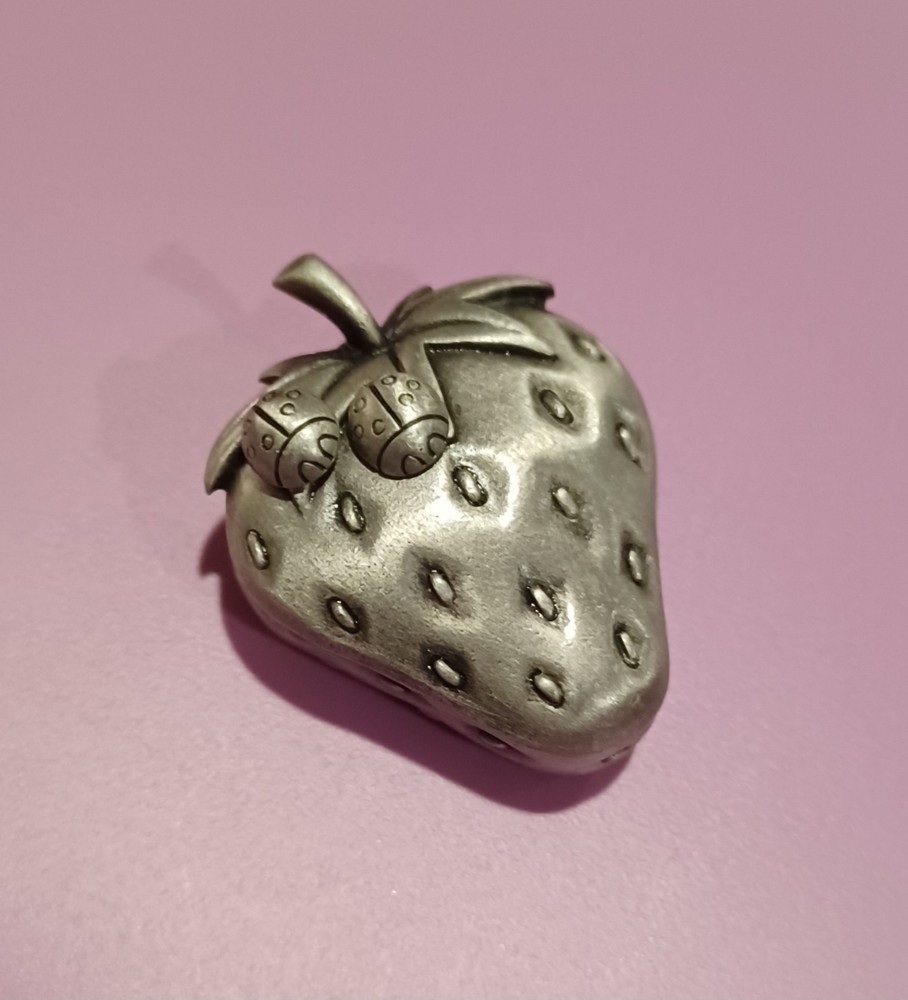 Vintage JJ Strawberry Trinket Box Brooch Earrings Set Charm Pewter Jewlery