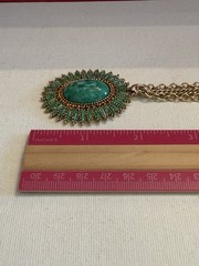 Vintage Celebrity Gold Tone Faux Green Jade Double Chain Necklace 24” BinR