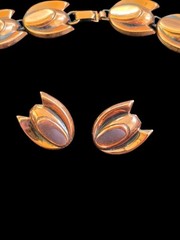 Renoir Copper Modernist Tulip Set Necklace Bracelet Earrings
