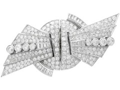 Art Deco 10.95 Ct Diamond and Platinum Duette Double Clip Brooch