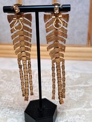 Gold Tone Dangle Drop Pierced Earrings Dramatic Black Crystals 4″L