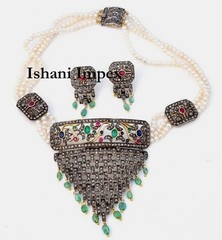 Necklace Natural Rosecut Diamond , Emerald Ruby Sapphire 925 Sterling Silver