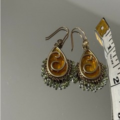 Monet Teardrop Amber Gold Tone Dangle Earrings Beaded Boho Vintage Chic
