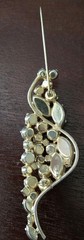 Vintage Blue Green Rhinestone Leaf Brooch Gold Tone Large 3.5″ Statement Pin
