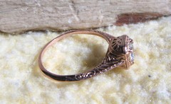 Art Deco Filigree 14k Rose Gold White Sapphire Engagement Ring Size 7.0