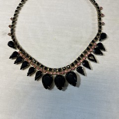 Gorgeous 1950-60’s Jet Black Teardrop Rhinestones with Bright Pink