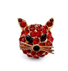 Vintage Cat Head Brooch Red Rhinestone SEE DESCRIPTION Free Ship!