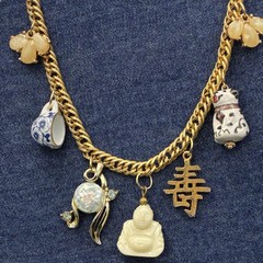 Vintage Estate Assemblage of Charms &Trinkets: Thermoset Confetti, Lucite Buddha