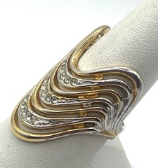 Vintage 18k Yellow Gold Plated CZ Waves Cocktail Ring Size 8