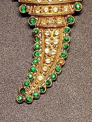 Rare Antique Gold Tone Signed A1 Safa Kundan Kalangi Brooch Turban Pin Green 2″