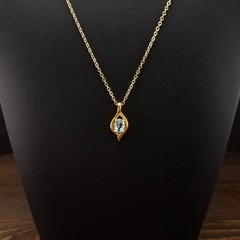 Vintage 1980s Blue Topaz Gemstone Pendant Necklace Signed JC