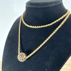 Vtg JOAN RIVERS Multicolor Pavé Rhinestone Spinner Ball Gold Tone 24” Necklace