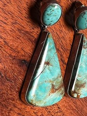 VINTAGE STERLING SILVER LARGE TURQUOISE DROP DANGLE EARRINGS SIGNED