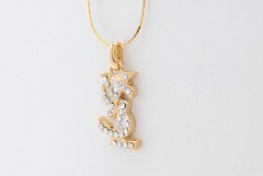 Yves Saint Laurent Vintage YSL Rhinestone Pendant Necklace Gold Tone Adjustable