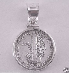 Coin Pendant 90% Silver Vintage Mercury Dime Sterling Silver Bezel Soldered Bail