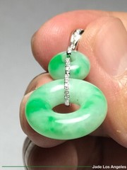 2 Donut Circle Apple Floral Green Jadeite Jade 18K White Gold Diamond Pendant